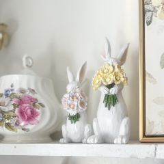 Bunny With Flowers Figurine Set of 2