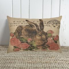 Bunny With Roses Burlap Pillow