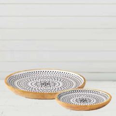 Patterned Enamel Topped Wooden Plate Set of 2