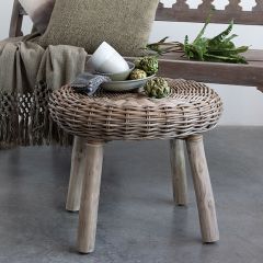Rattan Stool with Wood Legs