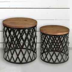 Lattice Work Drum Table Set of 2