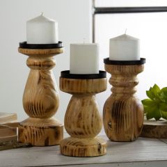 Rustic Wooden Candle Holders Set of 3