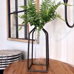 Glass Stem Vase With Tin Frame
