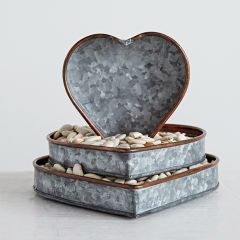 Galvanized Metal and Copper Heart Tray Set of 3