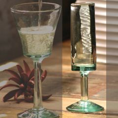 Hand Blown Recycled Champagne Flute Set of 6