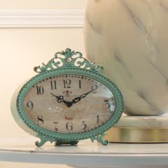 Antique Teal Metal Desk Clock