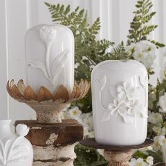 Raised Floral Ceramic Vase Set of 2 5 Inch