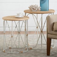 Wood Top Drum Style Side Table Set of 2