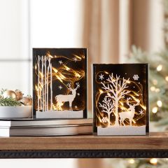 LED Deer And Tree Tabletop Accent Piece Set of 2