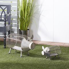 Caged Metal Piggy Planter Set of 2