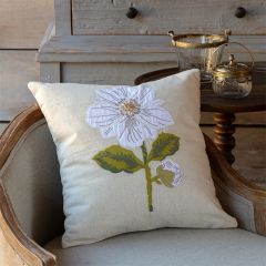 Camellia Flower Embroidered Accent Pillow