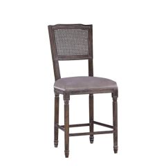 Cane Back Counter Stool With Gray Cushion