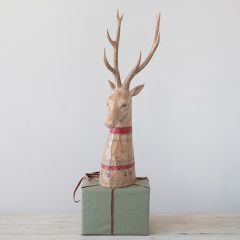 Carved Finish Holiday Deer Head