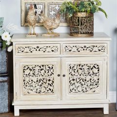 Carved Floral Front Wood Bar Cabinet