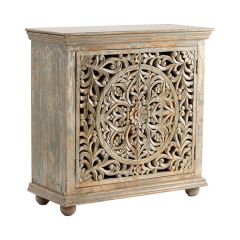 Carved Floral Front Wood Cabinet
