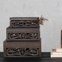 Carved Ornate Nesting Boxes Set of 3