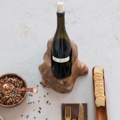 Carved Teakwood Wine Bottle Holder