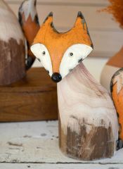 Carved Wood and Metal Fox Set of 2