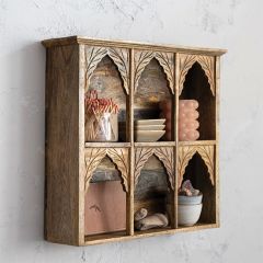 Carved Wood Divided Display Shelf