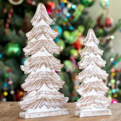 Carved Wood Fir Tree Tabletop Decor Set of 2