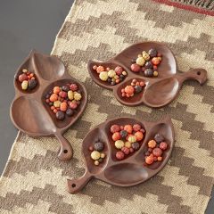 Carved Wood Leaf Display Trays Set of 3