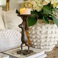 Cast Iron Standing Rabbit Candle Holder