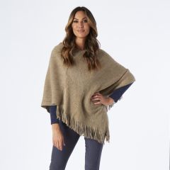 Casual Ribbed Knit Fringed Poncho