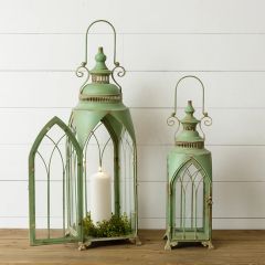 Cathedral Arch Metal and Glass Lantern Set of 2