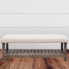 Fabric Covered Wooden Entryway Bench