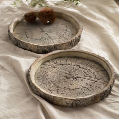 Cement Faux Bois Round Tray Set of 2