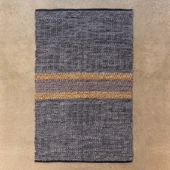 Center Stripe Woven Leather Rug