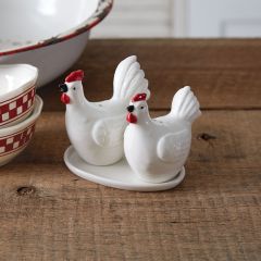 Ceramic Rooster Salt and Pepper Shaker Set On Plate