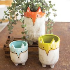 Charming Ceramic Fox Pot Planters Set of 3