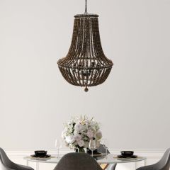 Chic Farmhouse Draping Wood Bead Chandelier
