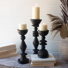 Chic Farmhouse Turned Wood Candle Holders Set of 3