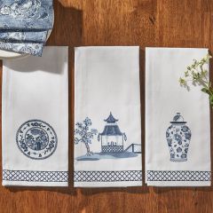 Chinois Print Embroidered Dish Towel