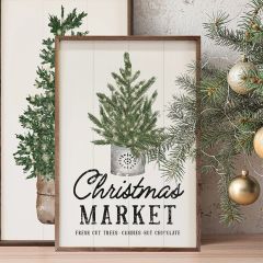 Christmas Market Tree With Lights White Wall Art