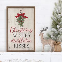 Christmas Wishes and Mistletoe Kisses Greenery Whitewash Wall Art