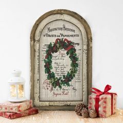 Christmas Wreath Arched Linen Wall Decor