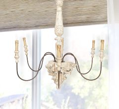 Classic 6 Light Wood and Metal Chandelier