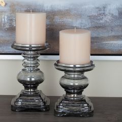 Classic Contemporary Glass Candle Holder Set of 2