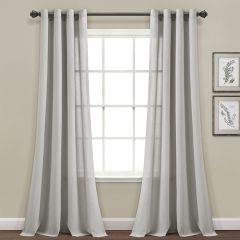 Classic Faux Linen Grommet Curtain Panel Set of 2 Light Gray