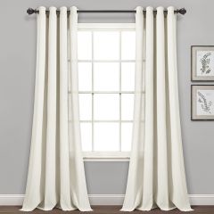 Classic Faux Linen Grommet Curtain Panel Set of 2 Light Linen