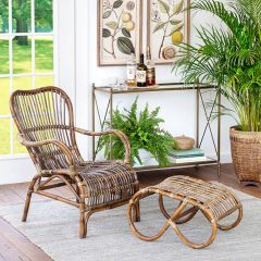 Classic Rattan Lounge Chair and Foot Rest Set