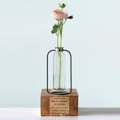 Clear Glass Vase In Metal Stand