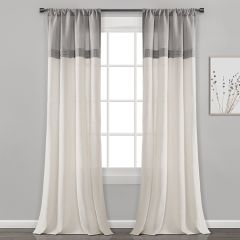 Colorblock Pleated Faux Linen Panel Set of 2 Grey