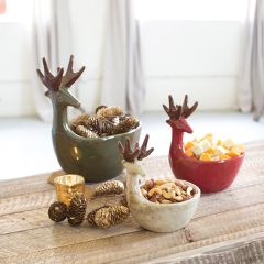 Colored Ceramic Deer Bowl Set of 3