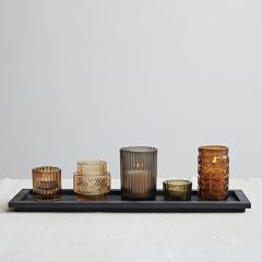 Colored Glass Candle Holder Set of 6 With Wood Tray