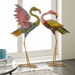 Colorful Flamingo Garden Sculptures Set of 2