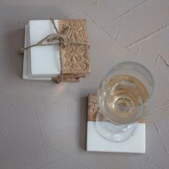 Contemporary Charms Marble and Wood Coasters Set of 4